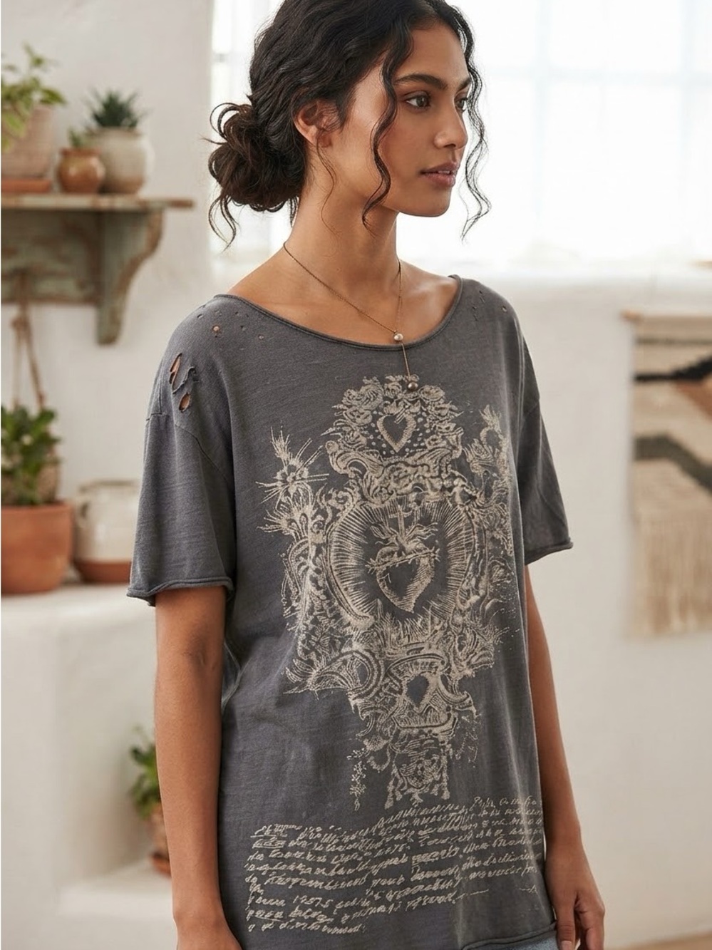 Magnolia Pearl Washed Charcoal Graphic Scoop-Neck Tee